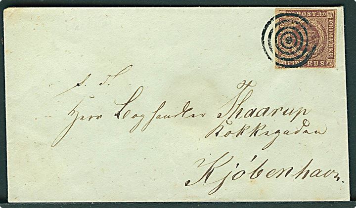 4 R.B.S. Ferslew med fuld rand på lille brev indvendigt dateret d. 4.8.1851 annulleret med stumt til Kjøbenhavn.