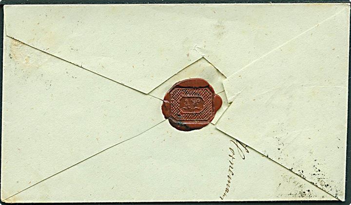 4 R.B.S. Ferslew med fuld rand på lille brev indvendigt dateret d. 4.8.1851 annulleret med stumt til Kjøbenhavn.
