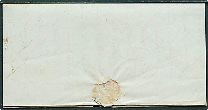 4 sk. 1854 udg. på brev annulleret med nr.stempel “25” og sidestemplet 1½-ringsstempel Hirschholm d. 17.1. 1855 med delvist håndskrevet dato til Kjøbenhavn. 