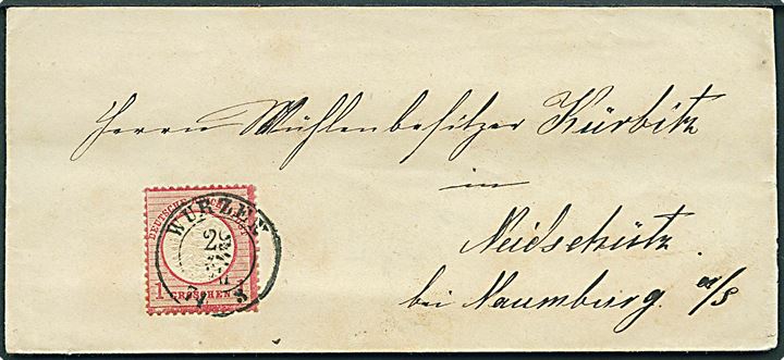 1 gr. Stort Brystskjold på brev fra Wursen d. 29.x.1871 til Naumburg.