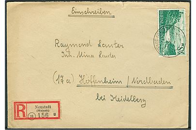 Rheinland-Pfalz. 84 pfg. single på anbefalet brev fra Neustadt d. 11.10.1947 til Hoffenheim.