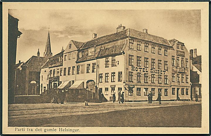 Parti fra det gamle Helsingør med Hotel Skibet. Ebba Strómbergs Forlag no. 210995.