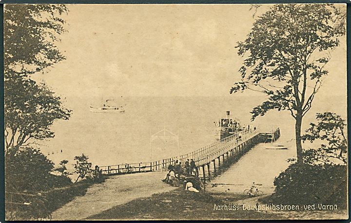 Dampskib ved Dampskibsbroen ved Varna, Aarhus. Stenders no. 41159.