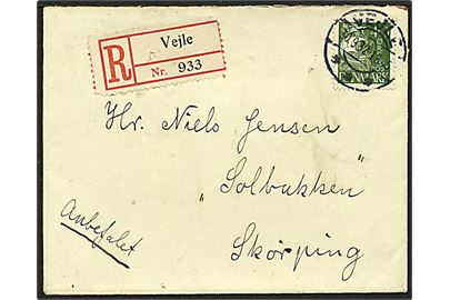 40 øre Karavel single på anbefalet brev fra Vejle d. 30.9.1932 til Skørping.