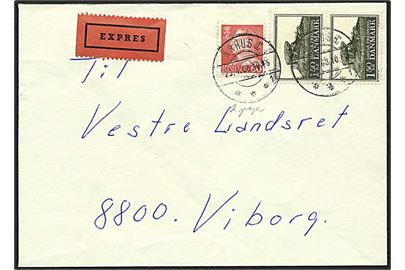 60 øre Fr. IX og 1,50 kr. Kæmpehøj (2) på ekspresbrev fra Århus C. d. 23.4.1968 til Viborg.