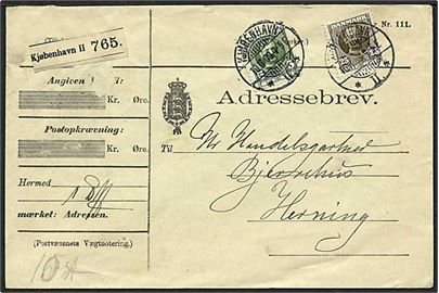 5 øre og 25 øre Fr. VIII på adressebrev fra Kjøbenhavn II d. 10.7.1909 til Herning.