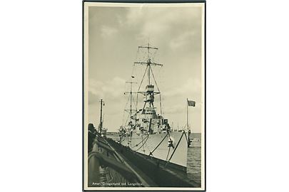 Amerikansk orlogsskib på besøg ved Langelinie. V. Thaning & Appel's Langelinieserie Nr. 5.