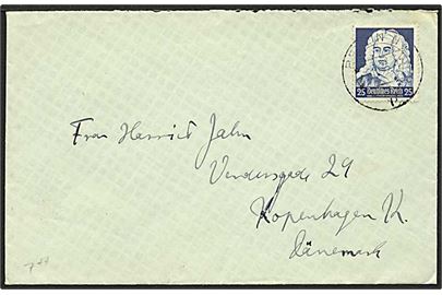 25 Pfg. Händel single på brev fra Bremen 1935 til København.