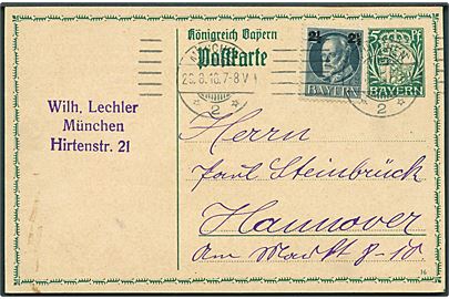 5 pfg. helsagsbrevkort opfrankeret med 2½/2 pfg. provisorium fra München d. 29.8.1916 til Hannover.