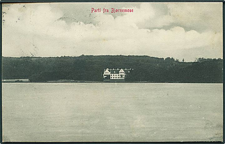 5 øre Chr. IX på brevkort (Parti fra Bjørnemose) annulleret med stjernestempel THURØ og sidestemplet Svendborg d. 2.8.1906 til Svendborg.