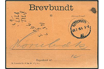 Brevbundt seddel M. Formular Nr. 97 B 38 (17/2 14) stemplet Kjøbenhavn K. d. 19.7.1914 til Hornbæk.