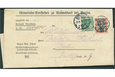 5 pfg. og 30 pfg. Germania på portopligtig tjenesteforsendelse med modtagelsesbevis sendt lokalt i Berlin d. 11.4.1914.