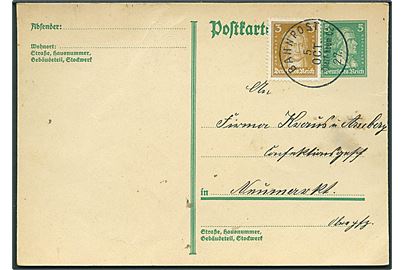 5 pfg. Schiller helsagsbrevkort opfrankeret med 3 pfg. Goethe annulleret med bureaustempel Bahnpost Dietf.-Neum. C2 d. 5.10.1927 til Neumarkt.
