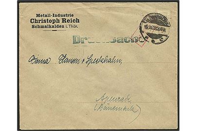 40.000 Mk. bar-frankeret tryksag med ramme stempel Taxe percue fra Schmalkalden d. 19.9.1923 til Åbenrå, Danmark. 