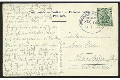 5 pfg. på brevkort annulleret med bureaustempel Mimmenhausen-Frickingen Zug 1785 d. 12.7.1901.
