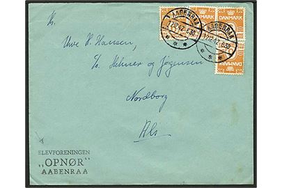 6 øre Bølgelinie (6) på brev fra Aabenraa d. 17.12.1947 til Nordborg. Afsender-stempel: Elevforeningen OPNØR Aabenraa,
