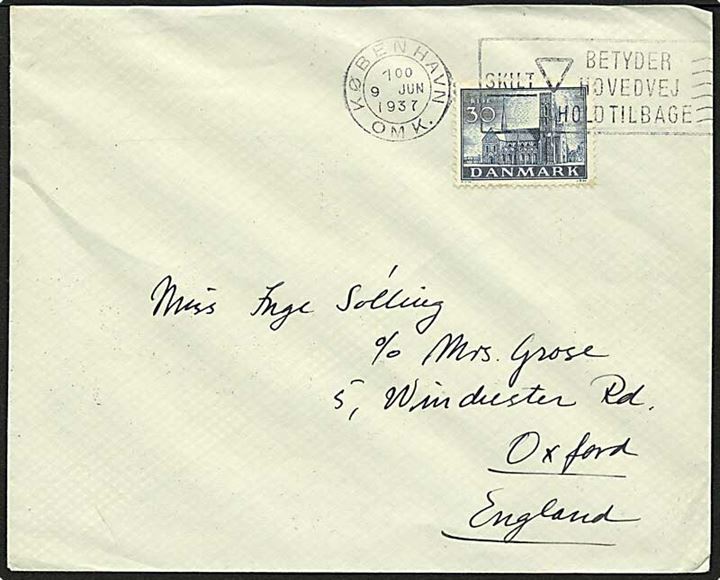 30 øre Reformation single på brev fra København d. 9.6.1937 til Oxford, England.