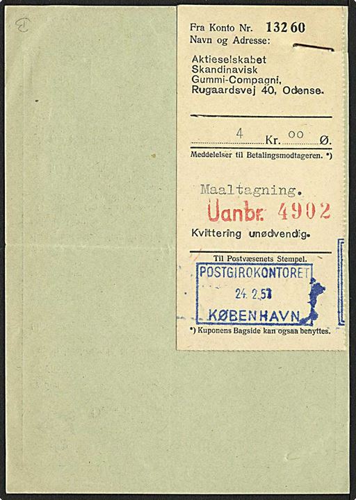 Kredit-Bilag - S.6085 (6-46 A6) dateret 7.3.1951 med vedhæftet talon fra indbetalingskort stemplet Postgirokontoret København 24.2.1951.