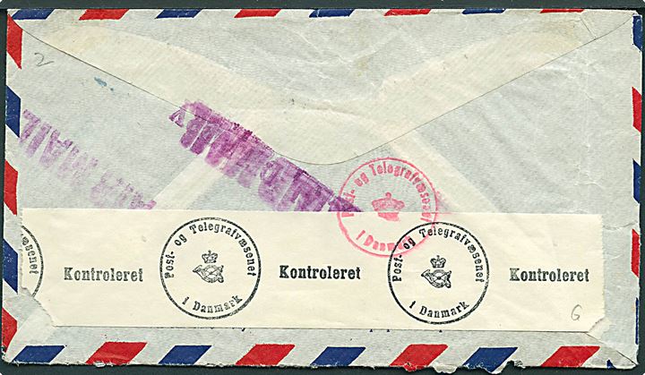 30 cents Winged Globe på luftpostbrev fra New York d. 9.1.1941 til København, Danmark. Åbnet af censuren i København.