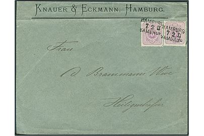 5 pfg. Ciffer (2) på brev fra Hamburg annulleret med bureaustempel Hamburg - Vamdrup d. 7.2.1884 til Heiligenhafen.