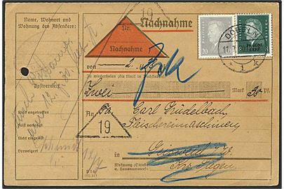 20 pfg. Ebert og 8 pfg. 30.JUNI 1930 provisorium på returneret postopkrævningsformular stemplet Döbeln d. 11.7.1930 til Griesweid