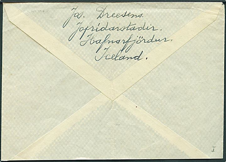 35 aur Landskab single på brev fra Hafnarfjördur annulleret med svagt stempel til London, England.