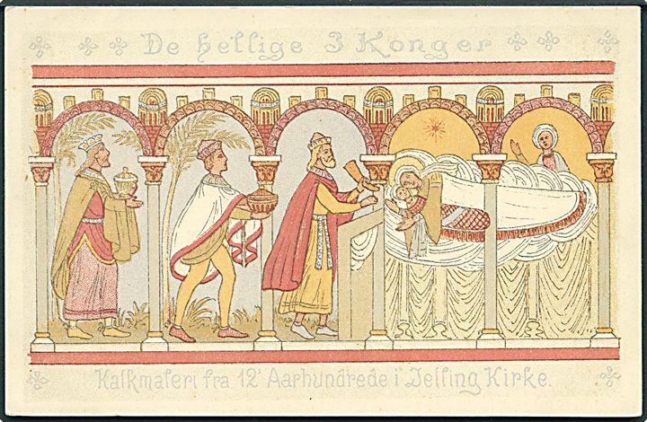 De hellige 3 Konger. Kalkmaleri fra 12'Aarhundrede i Jelling Kirke. Fra Odense litogr. anstalt. C. Neumann's Boghandel u/no. 