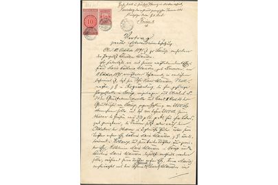 Preussen ½ mk. og 10 mk. Stempelmærker stemplet K. Pr. Neben-Zollamt * Sonderburg på dokument dateret Sonderburg d. 28.1.1896.