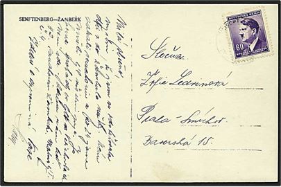60 h. Hitler Böhmen-Mähren udg. single på indenrigs brevkort (Senftenberg-Zamberk) til Prag. Svagt stempel.