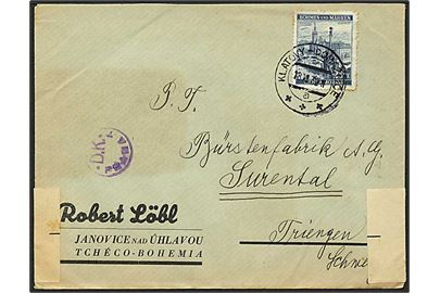 2,50 K. Olomous Böhmen-Mähren udg. single på brev fra Klatovy-Domazlice d. 18.12.1939 til Surental, Tyskland. Told-stempel: D.K. Praha og tysk censur.