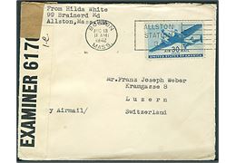 30 cents Transport på luftpostbrev fra Boston d. 18.8.1942 til Luzern, Schweiz. Dobbelt censureret med amerikansk censur no. 5137 og britisk censur fra Bermuda PC90/6170 I.C..