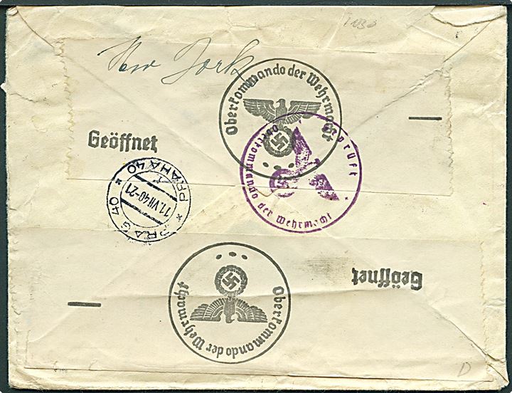10 cents og 20 cents på luftpostbrev fra New York d. 24.6.1940 til Prag, Böhmen-Mähren. Dobbelt censureret ved den tyske censur i Berlin.