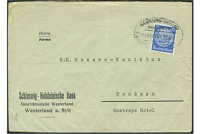 25 pfg. Hindenburg på brev fra Westerland a. Sylt annulleret med bureaustempel Hamburg - Husum Bahnpost Zug 0006156 d. 22.2.1940 til Tønder, Danmark. Tysk censur fra Hamburg (?).