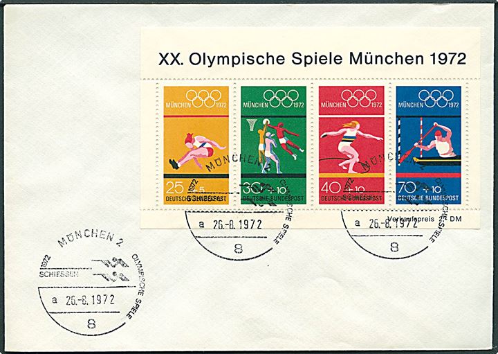 Olympiadeblok 1972 på uadresseret brev stemplet München d. 26.8.1972.