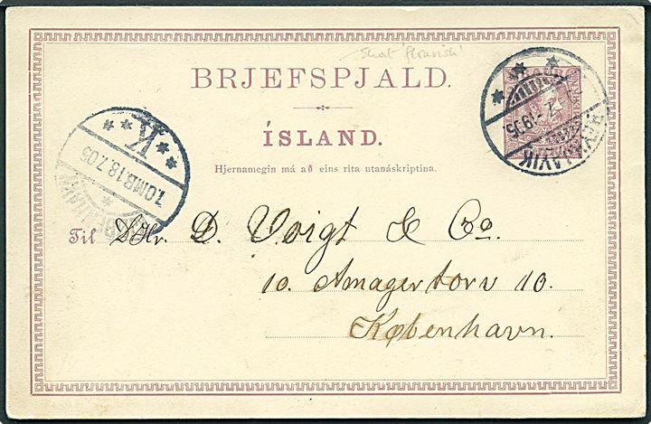 8 aur Chr. IX helsagsbrevkort fra Reykjavik d. 9.7.1906 til Kjøbenhavn, Danmark. 