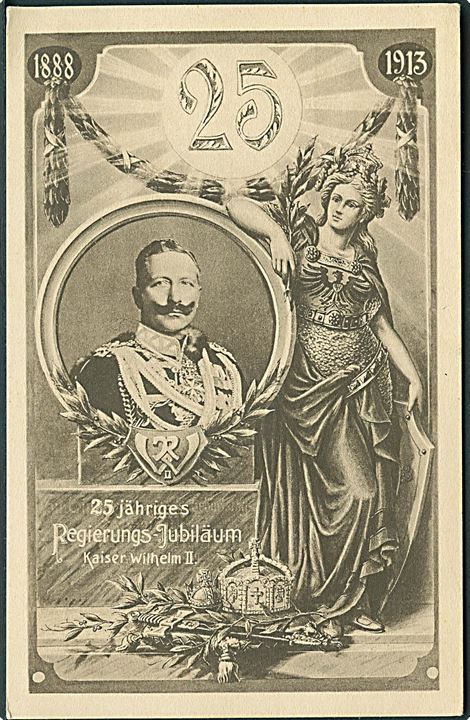 5 pfg. Germania illustreret helsagsbrevkort Kaiser Wilhelm II 25 års regenthubilæum. Ubrugt.