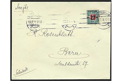27/1 kr. provisorium single på brev fra Kjøbenhavn d. 23.7.1918 til Bern, Schweiz.