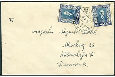 1,25 kr. Björnsson (2) på brev fra Reykjavik d. 9.6.1953 til København, Danmark.