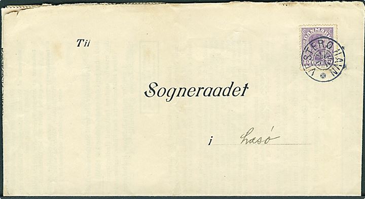 15 øre Chr. X på selvangivelse 1920 annulleret med stjernestempel VESTERØ HAVN til Sogneraadet i Læsø.
