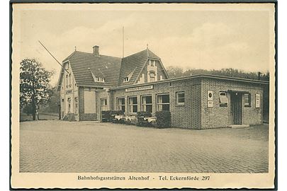 Bahnhofsgaststätten Altenhof - Tel. Eckernförde 297. Foto Haltermann u/no. 