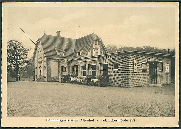 Bahnhofsgaststätten Altenhof - Tel. Eckernförde 297. Foto Haltermann u/no. 