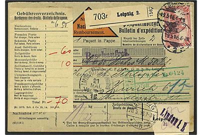 1 mk. Reichpostamt single på adressekort for pakke fra Leipzig d. 19.5.1916 via Lindau til Zürich, Schweiz. 