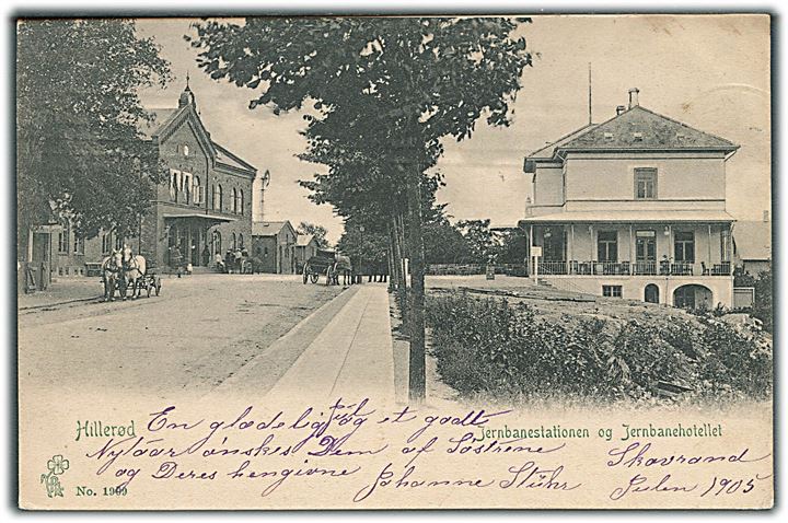 Hillerød Jernbanestation og jernbanehotellet. P. Alstrup no. 1909. Kvalitet 7