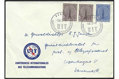 5 c. i par og 40 c. UIT udg. på officiel kuvert stemplet Genéve UIT Conference de Plenipotentiares d. 3.11.1959 til København, Danmark.