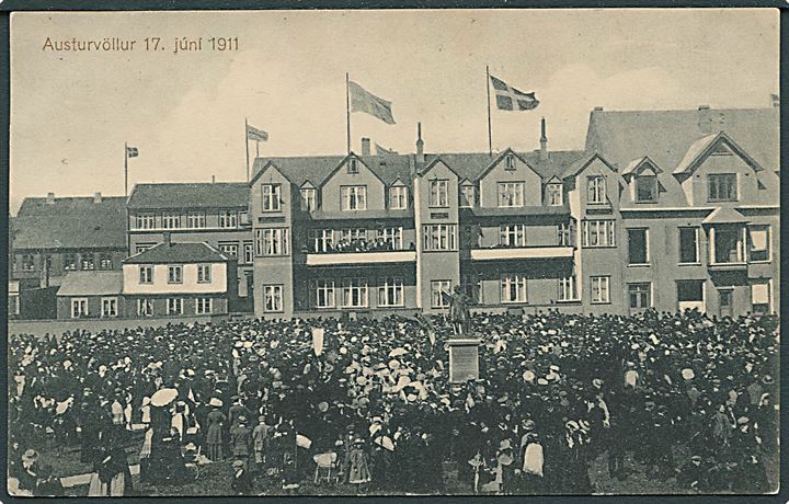 Reykjavik. Austurvöllur 17. juni 1911. Gunnarsson u/no. Kvalitet 7