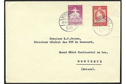35 øre violet ballet og 30 øre rød Fr. IX på brev fra København d. 29.6.1956 til Montreux, Schweiz. Kuvert fra ministeriet for offentlige arbejder.