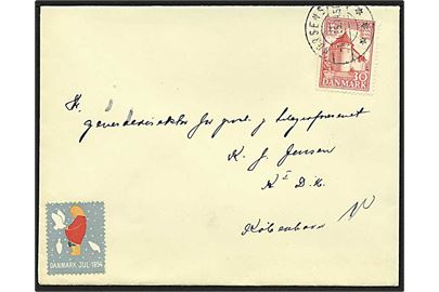 30 øre rød Nyborg Slot på brev fra postmesteren på Horsens postkontor d. 4.1.1955 til generaldirektøren K.J. Jensen, København.