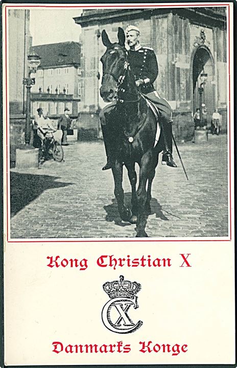 Kong Chr. X på hest foran Christiansborg Slot. J.C. Olsen no. 14. Kvalitet 7