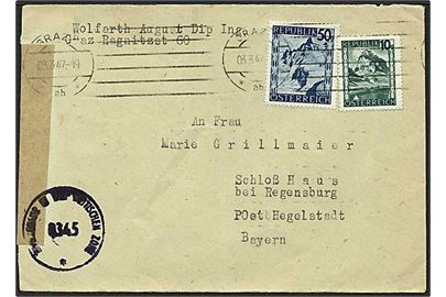 60 gr. frankeret brev fra Graz d. 3.3.1947 til Hegelstadt, Tyskland. Åbnet af britisk censur i Østrig.