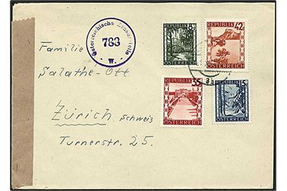 1 Shilling blandingsfrankeret brev fra Wien 1948 til Zürich, Schweiz. Åbnet af østrigsk efterkrigscensur